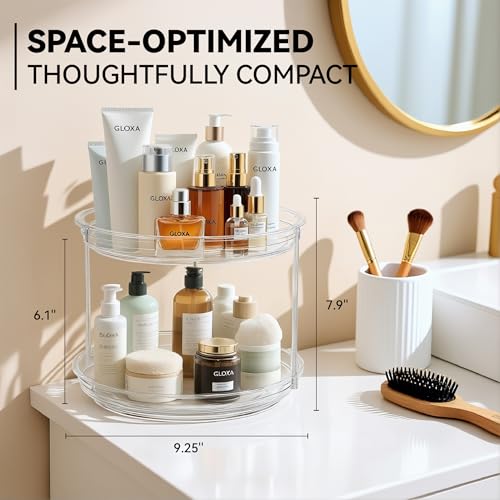 2 Tier Lazy Susan Turntable Organizer for Cabinet, 9.25'' Rotating Spice Rack Organization for Kitchen, Pantry, Bathroom, Vanity, Countertop, Medicine Storage, Seasoning Spice Organizer, 2 Pack - size: 2 PACK Clear