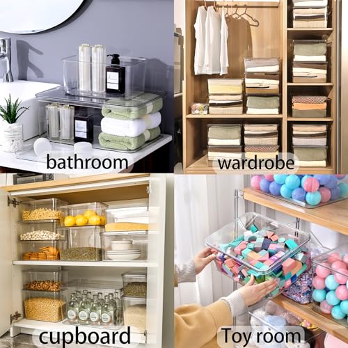 Lidded Plastic Storage Bins Set Clear Desk Basket Box Organizer Kitchen Container Clothes Laundry Closet Cabinet Shelf, Organization and Storage for Shelves Office Bathroom(clear 3XL+2M) - color: clear 3XL+2M