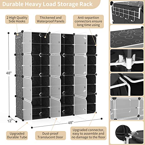 Portable Shoe Rack Organizer with Door, 48 Pairs Shoe Storage Cabinet Easy Assembly, Plastic Adjustable Shoe Organizer Stackable Detachable Free Standing Shoe Rack DIY Expandable 8 Tier Black - color: Black, size: 48" Wide-48 Pairs