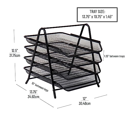 Mind Reader 4-Tier Paper Tray, Desktop Organizer, File Storage, Office, Metal Mesh, 12" L x 13.75" W x 12.5" H, Pack of 2, Black - style: 4-Tier
