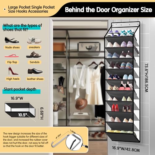 Kotkn 10 Tier Hanging Shoe Rack - Heavy Duty Behind The Door Hanging Shoe Rack, Sturdy Oxford Cloth, 20+ Pairs Over The Door Shoe Cabinet for Boots and Sneakers - Save 50% Closet Space! (Piano White) - color: 10-cell Piano White
