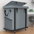 50 Gal(190L) High Grade Large Laundry Basket with Wheels, Rolling Laundry Hamper, Laundry Cart with Metal Frame and Removable Bag Design, Suitable for Laundry Room, Bedroom (Grey, 2 Section 190L) - color: Grey, size: 2 Section 190L