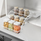 3-Tier Pull Down Spice Rack Organizer for Inside Cabinet Expandable Display Riser Shelf Seasoning Shelf (12.4IN/White) - size: 31.5 cm/12.4 in/White