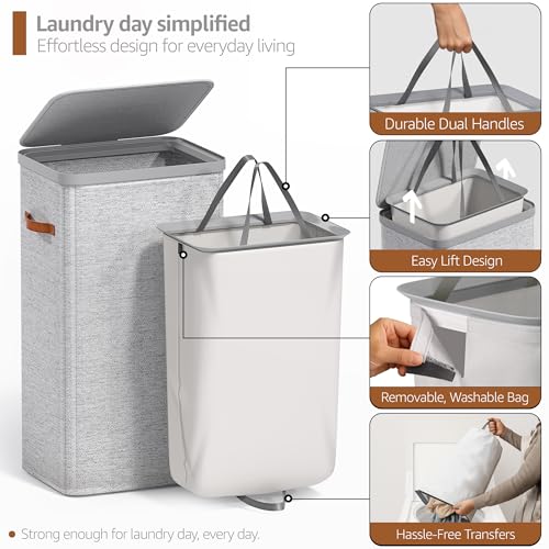 Sorbus Laundry Hamper with Lid - Collapsible Fabric Laundry Basket with Handles and Removable Laundry Bag – 26.5 Gallon (100 L) Dirty Clothes Hamper for Bedroom, bathroom and dorm (Gray) - color: Gray, size: 1 Compartment