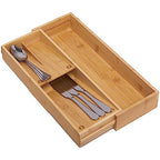 guiogc Bamboo Kitchen Drawer Organizer, Silverware Organizer Expandable Utensil Holder with Removable Knife Block, Cutlery Tray with Drawer Dividers for Kitchen Utensils and Flatware - size: L