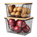 2 Pack Onion and Potato Storage Bins, Stackable Pantry Organizers Storage, Large Wire Storage Basket for Onion, Potato, Fruit, Vegetables