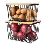 2 Pack Onion and Potato Storage Bins, Stackable Pantry Organizers Storage, Large Wire Storage Basket for Onion, Potato, Fruit, Vegetables
