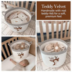 Deer Storage Basket for Nursery – Large 15”x11” Cotton Rope Bin with Soft Felt Animal Patch – Toy Organizer, Baby Laundry Hamper, Diaper & Towel Holder – Foldable, Washable & Baby-Safe - color: Deer