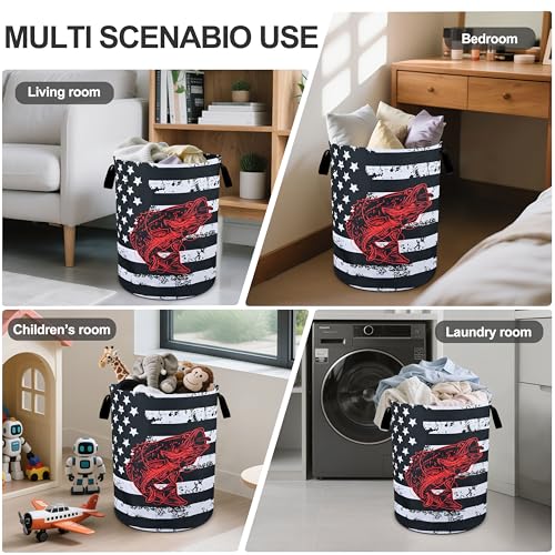 Bass Fish Laundry Basket Foldable Oxford Cloth Tote Bag Laundry Hamper Clothes Storage Bucket Organizer For Bathroom/Laundry Storage/Bedroom 19.6x15.7 Inch - color: Bass Fish