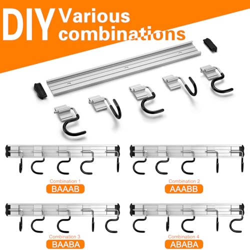 HUPBIPY 34.5'' Aluminum Alloy Garden Tool Organizer Wall Mount Garage Organizers and Storage with Hooks Tool Hangers for Shed Hooks for Shovel, Rake, Broom & More - color: 34.5 in - Black, size: 34.5 Inch