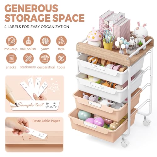 APEXCHASER Utility Cart with 4 Drawers,Rolling Storage Cart for Crafters Artists Kids Teacher Student Storage Arts Crafts & Sewing Study Supplies in Craft Room Dorm Classroom Kids Room-Pearl - color: Pearl, size: 4-Drawers