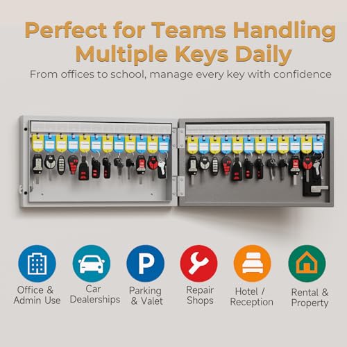24-Key Key Lock Box Wall Mount – Smart Key Cabinet with App, Keypad, Bluetooth & WiFi Unlock (Sold Separately), Key Organizer for Home, Access Log Tracking Key Management for Small Office - size: 24 Key(Smart)