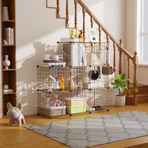 C&AHOME Wire Cube Storage, 8 - Cube Organizer Metal C Grids, Modular Shelves Units, Closet Organizer, Ideal for Home, Office, Living Room, 24.8" L x 12.4" W x 48.4" H, Brown UWCS3008R - color: Brown, size: 8 Cube