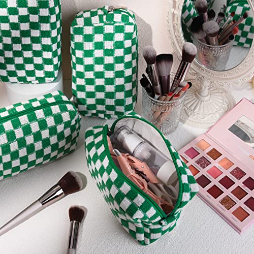 SOIDRAM Checkered Makeup Bag Preppy Cosmetic Bag Bulk Green Makeup Pouch Personalize Travel Toiletry Bag Organizer Cute DIY Makeup Brushes Storage Bag for Women - color: Green, size: 6 Pack