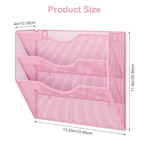 EasyPAG 3 Pocket Mesh Wall File Organizer, Hanging Paper Folder Holder with Classify Label, Vertical Wall Mount Mail Organizer for Office Home Classroom, Pink - color: Pink, size: 3 Tier