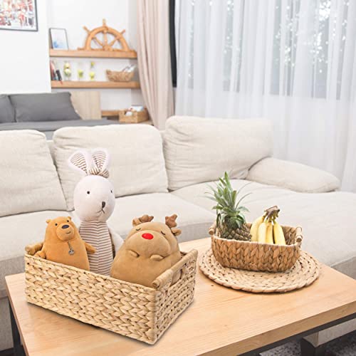 VATIMA Hyacinth Large Wicker Basket 15.5x10.8x6.2" - Rectangular, Wooden Handles, Shelf Organizer - color: Water Hyacinth, size: Large (15.5"L x 10.8"W x 6.2"H)