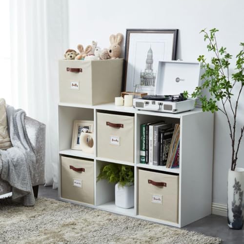 DECOMOMO Storage Baskets, 13x15x13 Storage Cube Bins with Labels for Organizing Shelves Kallax (Kallax / 4pcs, Beige) - color: Beige, size: Kallax 13" x 15" / 4pcs