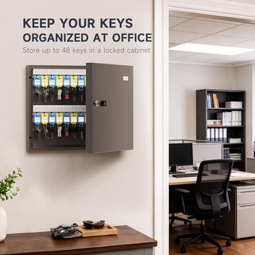 48 Key Lock Box – Wall Mounted Key Cabinet with Magnetic Door & Key Tags, Steel Lockable Key Organizer for School, Office, Hotel, Property Management - size: 48 Key(Basic)