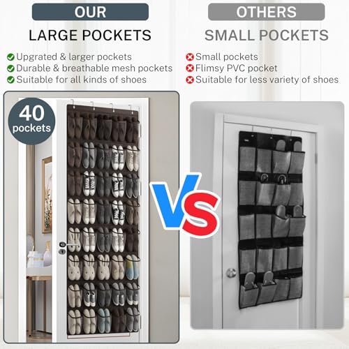 40-Pocket Over the Door Shoe Organizer - Large Mesh Pocket Hanging Shoe Organizer,Behind the Door Shoes Storage Holder Hanger (Coffee color) - color: Coffee color