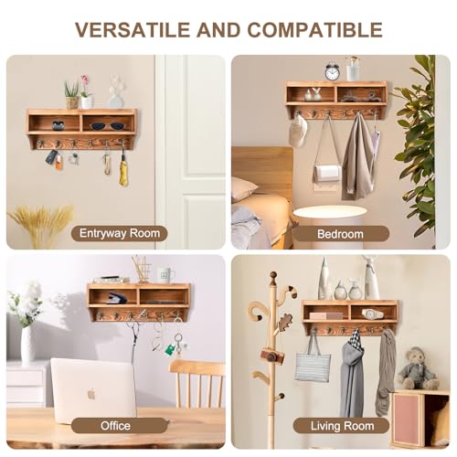 Key Holder Wall Mount - Mail Organizer Wall Mount with 6 Key Hooks and Storage Box for Sunglasses Storage and Dog Leash Holder Home Decor Rack Apartment Essentials Farmhouse Shelf Entryway Organizer - color: Brown