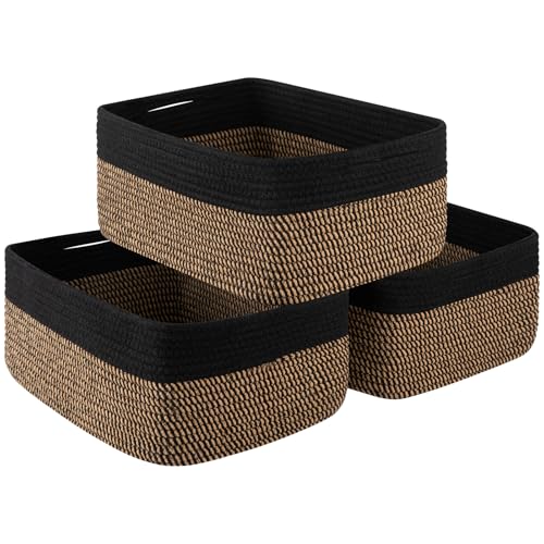 OIASKET Storage Baskets for Organizing 3 Pack, Woven Baskets for Shelves, Closet Organizer Bins Empty Gift Basket Toy Storage for Toys, Books, Towels, Clothes, 15"x11.42"x6.7", Black & Yellow - color: Black & Yellow