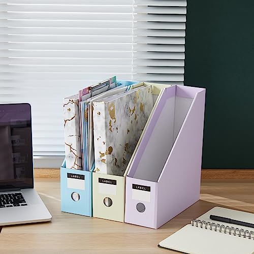 Y YOMA Cardboard File Magazine Holder, Pastel Color, 12 Pack Desktop Binder Holder with Labels Vertical File Storage Foldable Organizer Box, for Office Classroom Home Workspace - size: 12 Pack