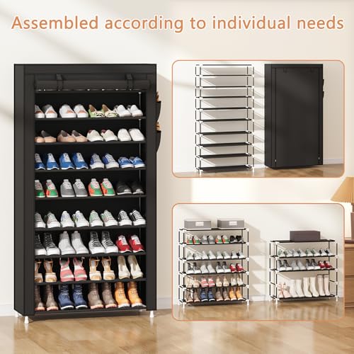 Laiensia 9-Tier Vertical Shoe Rack Organizer, Space Saving Shoe Storage Organizer, Non-Woven Cover Shoe Shelf Holds 36-45 Pairs for Bedroom, Hallway, Closet Entryway, Black - color: Black, size: 9-tier
