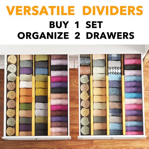 SpaceAid Bamboo Dresser Drawer Dividers 6 Pack, 4.65“ High Adjustable 17“-22” Drawer Organizers, Expandable Organization for Clothing, Clothes, Dressers, Natural - color: NATURAL, size: 4.65''H, 17''-22''L