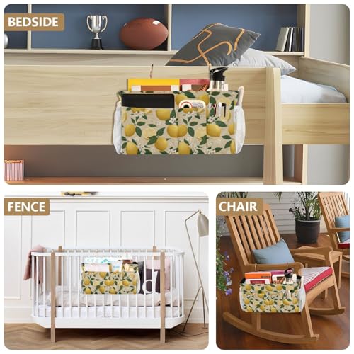 Bedside Caddy Hanging Bunk Bed Caddy Bed Organizer Hanging Pocket with 2 Hooks Bedside Storage Organizer Pocket Bag Holder Beige Lemons and Flowers - color: Beige Lemons and Flowers