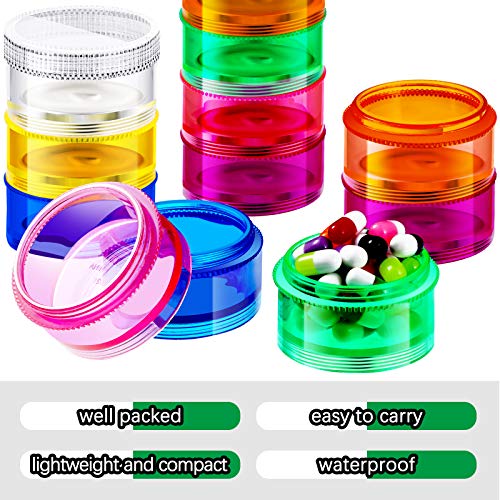 Sieral 2 Set 7 Days Stackable Pill Organizers 7 Compartments Round Pill Boxes Tower Weekly Vitamin Individual Storage Containers Travel Cases with Lids for Medications, Vitamins and Supplements