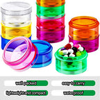 Sieral 2 Set 7 Days Stackable Pill Organizers 7 Compartments Round Pill Boxes Tower Weekly Vitamin Individual Storage Containers Travel Cases with Lids for Medications, Vitamins and Supplements