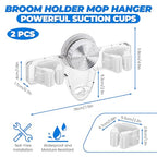 LELE LIFE 2 Pack Broom Holder Mop Hanger - Strong Suction Cup - No Drill Removable Broom Organizer Rack Wall Mount with Hooks for Bathroom Kitchen Garage, Clear - color: Clear