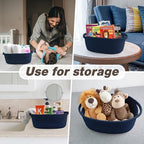 Pro Goleem Small Woven Basket with Gift Bags and Ribbons Durable Baskets for Gifts Empty Small Rope Basket for Storage 12"X 8" X 5" Baby Toy Baskets with Handles, Navy Blue - color: navy blue
