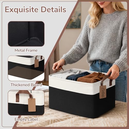 CHICVITA 4 Pack Large Storage Baskets for Shelves, Collapsible Fabric Storage Bins with Metal Frame Handles, Decorative Closet Organizers Bins for Toys, 16.8" x 11" x 9.8", Black & White - color: Black & White, size: 30L (16.8"L x 11"W x 9.8"H)