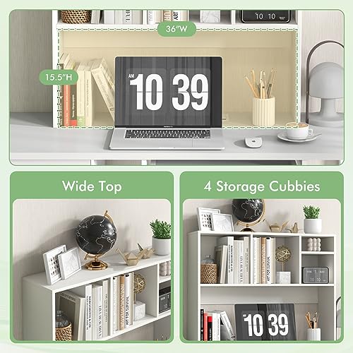 Tangkula Desktop Bookshelf, Countertop Storage Hutch with 4 Shelves for Computer Desk, Desktop 2-Tier Display Rack, Multipurpose Wood Desktop Hutch Storage Organizer for Dorm Office Home (White) - color: White, size: 4 Shelves