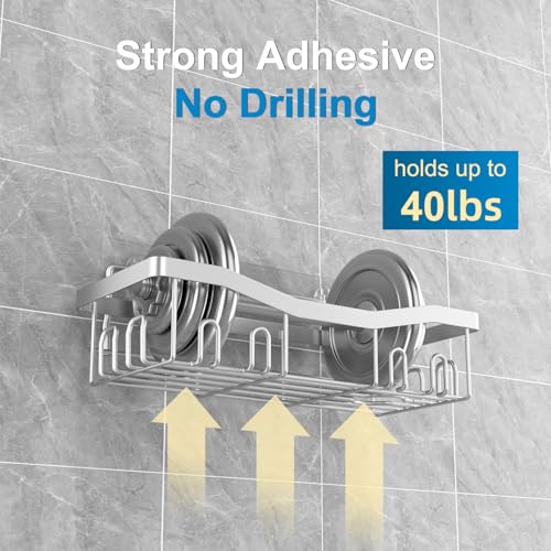 Youvip Adhesive Shower Caddy, No Drilling Bath Organizers 5 Pack, Rustproof Shelves with Soap Holder & Toothbrush Holder, Bathroom Organizers and Storage, Silver - color: Silver