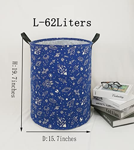 KUNRO Kids Laundry Hamper Clothes Gift Basket Storage Laundry Baskets Organizer Bin with Handles for Nursery Room (Navy Spaceship) - color: navy Spaceship