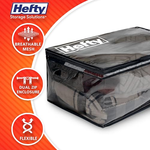 Hefty Storage Bags Extra Large Double Zipper Backpack, Heavy Duty Water Resistant Moving Totes with Shoulder Straps, Foldable Reusable Packing Organizers, 2 Pack (X-Large Black) - size: 22 Gal - Standard