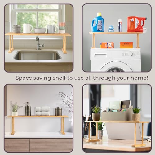 Bamboo Sink Shelf - Countertop Organizer Kitchen, Bathroom, Bedroom, Office - Space-Saving Storage for Soap, Sponges, and Cleaners by Lavish Home