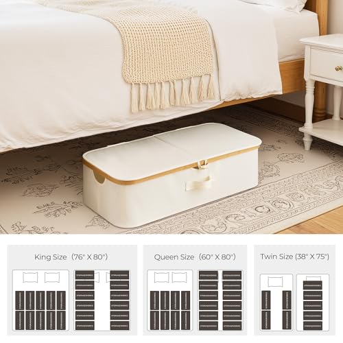 StorageWorks Underbed Storage Box with Bamboo Frame, 42L Flip-Top Under Bed Container for Blankets, Bed Sheets, Coverlets and Towels, Beige - color: Beige, size: 1