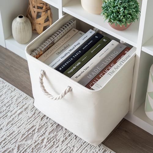 OrganiHaus 13x13 Cube Storage Bins 4 Pack, Foldable Cube Storage Organizer w/ Rope Handles, Collapsible Fabric Bins for Toys, Clothes & Closet Organization, Fabric Square Baskets - Off-White - color: Off-White, size: 4 pcs (13x13)