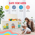Extra Large Collapsible Sturdy Toy Storage Organizer with Lids, Animal Train Toy Box for Boys Girls, 40"x16"x16", Modern, Beige