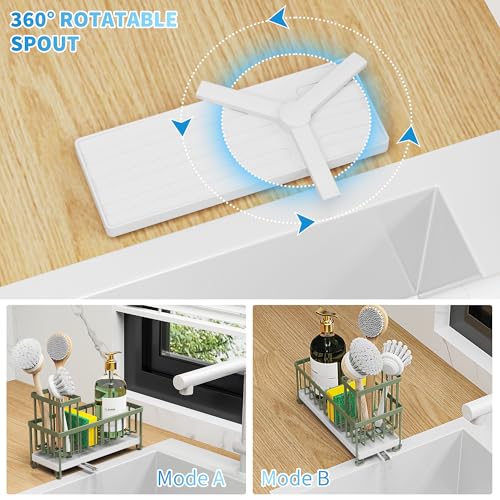 Cisily Sponge Holder for Kitchen Sink, Sink Caddy Organizer with High Brush Holder, Kitchen Countertop Organizers and Storage Essentials, Rustproof 304 Stainless Steel (Sage Green, 9.25″) - color: Sage Green