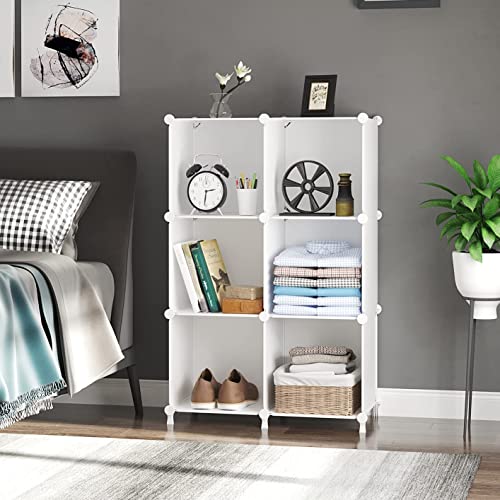 AWTATOS Cube Storage Organizer, Storage Cubes Shelves Bookshelf, 6 Cube Closet Organizers and Storage, DIY Stackable Plastic Clothes Organizer Shelving for Bedroom, Home, White - color: White