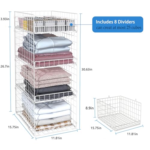 Cidaziya Closet Organizers and Storage Shelves for Clothes, Collapsible Stackable Storage Bins Organizer Baskets Containers Drawers for Truck Camper Closet RV Closets Pantries Cupboard Wardrobe - color: White