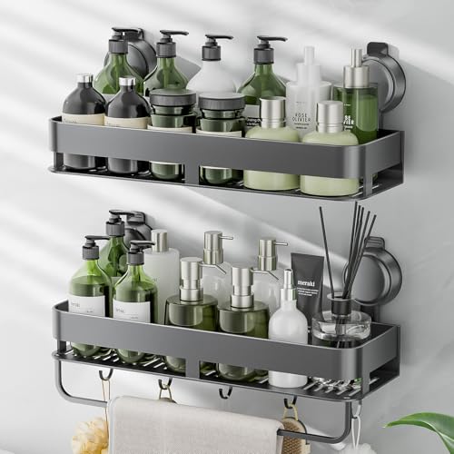 ONXE Shower Caddy Suction Cup,2 Pack Extra-Strong Suction Shower Shelves,No Drilling Rustproof Organizer for Bathroom,Kitchen,Home Decor,Reusable Bathroom Storage with Large Capacity(11.8 inch) - size: 11.8 inch-With bar