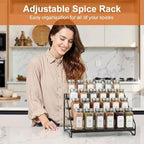 4 Tier Spice Rack Organizer for Cabinet, Step Adjustable Spice Shelf Seasoning Organizer with Non Slip Tiers, Expandable Metal Spice Rack for Kitchen Countertop, Pantry, Cupboard – Black