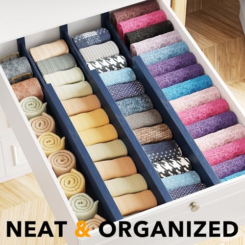 SpaceAid Bamboo Dresser Drawer Dividers 6 Pack, 4.65“ High Adjustable 17“-22” Drawer Organizers, Expandable Organization for Clothing, Clothes, Dressers, Navy Blue - color: NAVY BLUE, size: 4.65''H, 17''-22''L