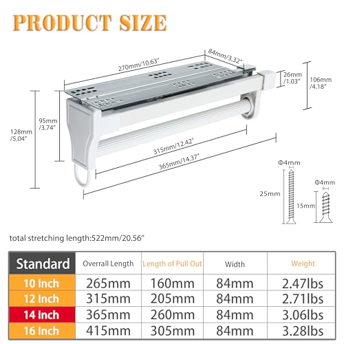 Alise 14 Inch Pull Out Clothes Hanger Rack for Closet,Heavy Duty Closet Rod with Automatic Soft-Close Mechanism for Closets,Closet Pull Out Metal Rod Organizer Hangers for Coats Pants Hangers,White - color: White, size: 14 Inch