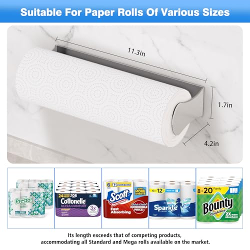 Paper Towel Holder Under Cabinet, Stainless Steel, Silver, Adhesive & Wall Mount, Under Counter Paper Towel Rack for Kitchen and Bathroom, Home and Kitchen Decor - color: Silver